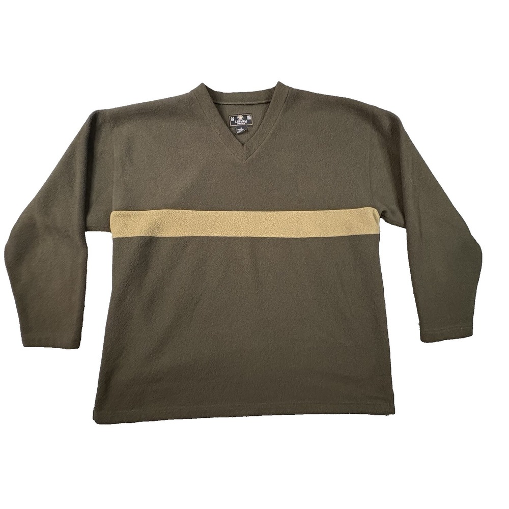VTG J Riggings Men's XL Green Striped V Neck‎ Fleece Pullover Made in Canada
